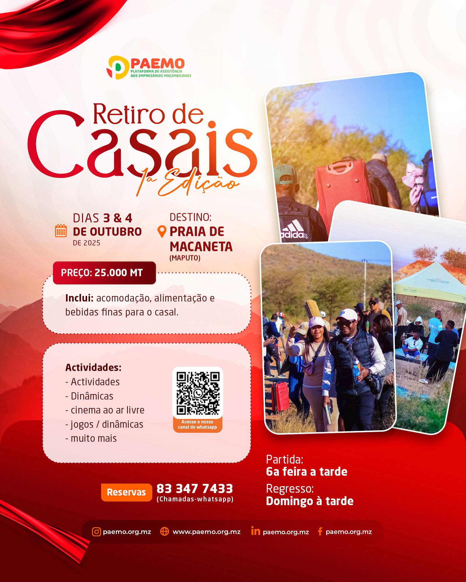 PAEMO promove Retiro de Casais “O Recomeço” na Praia de Macaneta